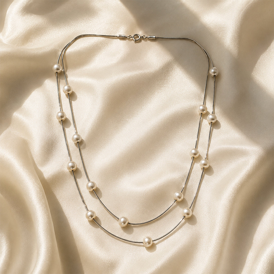 Pearl Double Layer SIlver Necklace