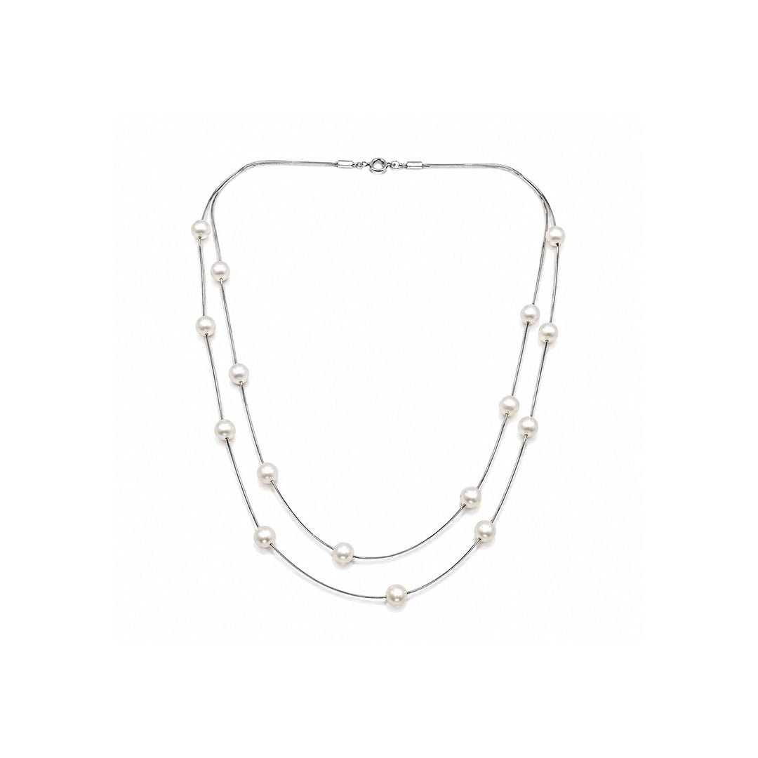 Pearl Double Layer SIlver Necklace