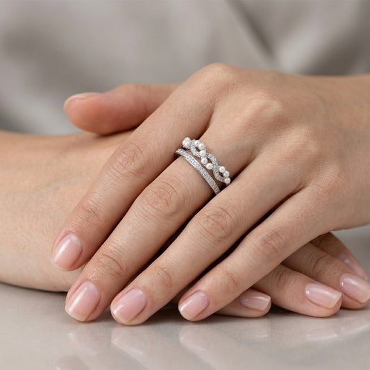 Pearl Wave Silver Ring 06