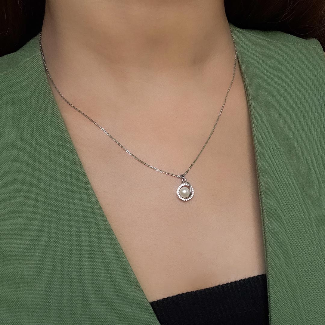 Pearl Zircons Pendant Necklace Pure 925 Silver