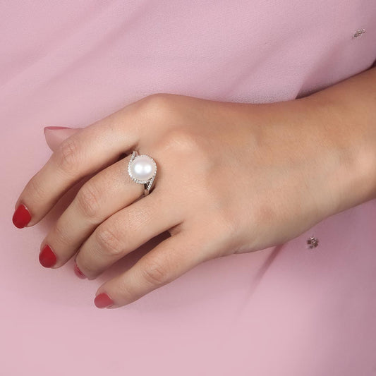 Adjustable Pearl Ring Pure 925 Silver