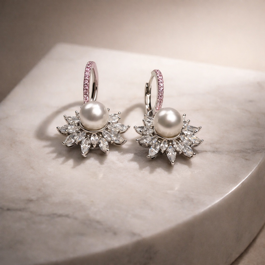 Pearl & Flower 925 Silver Hoop Earrings