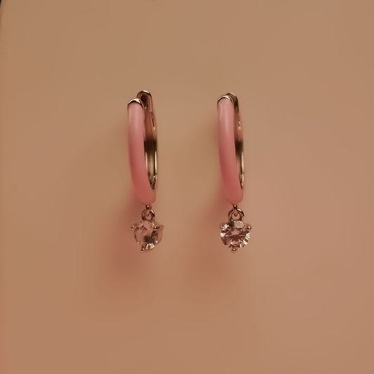 Elegant Pink Drop Hoop Earrings