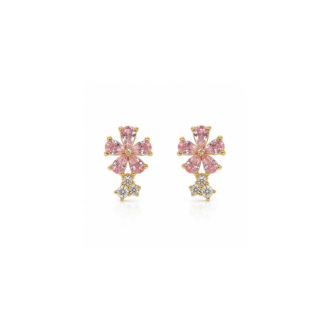 Mini Pink Petal Drop Earrings Pure 925 Silver