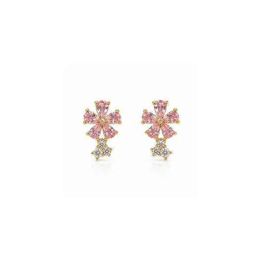 Mini Pink Petal Drop Earrings Pure 925 Silver