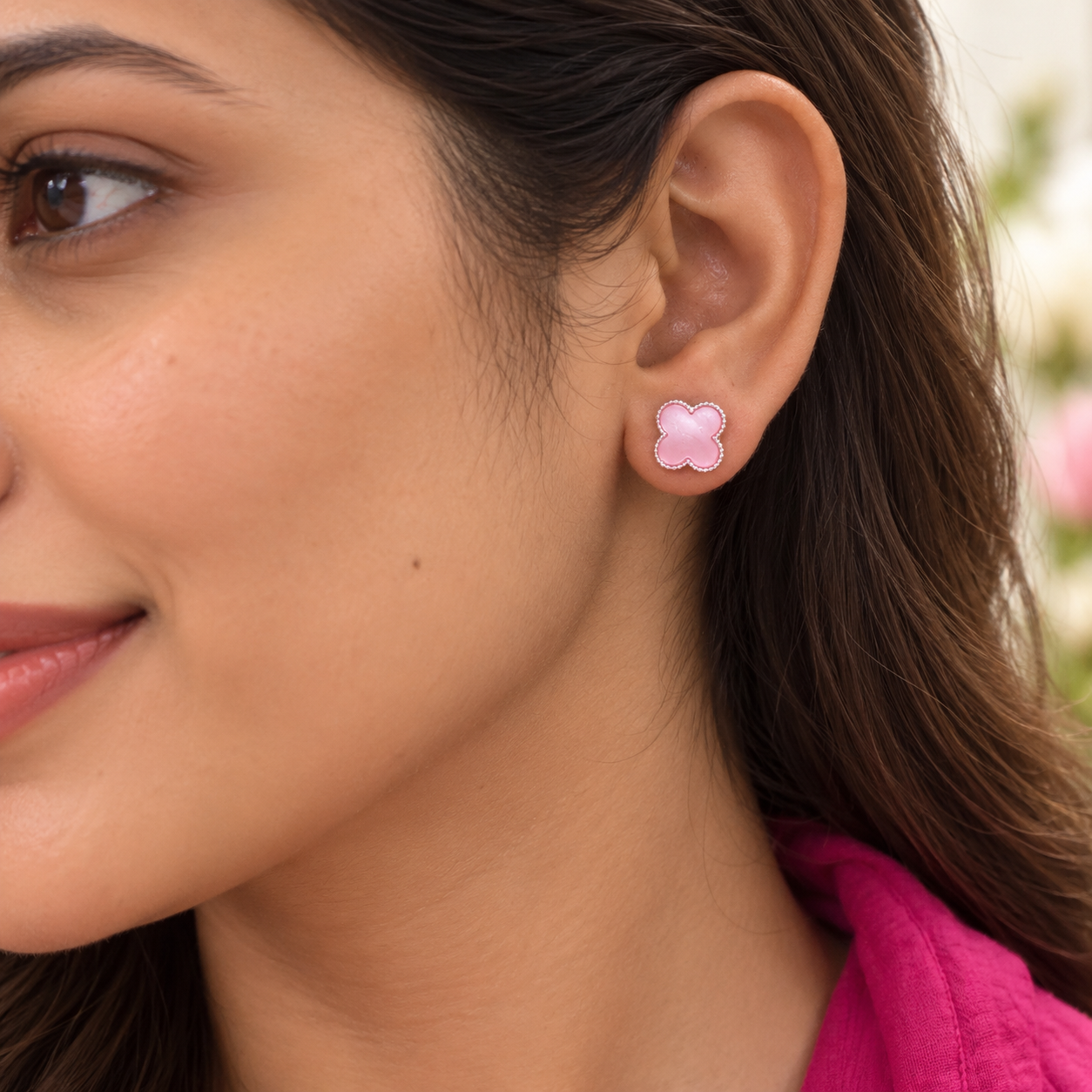Pink Clover Pendant and Earrings