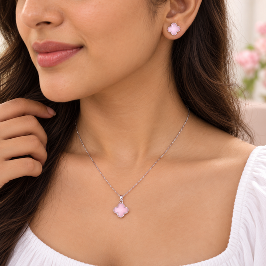 Pink Clover Pendant and Earrings Taravya