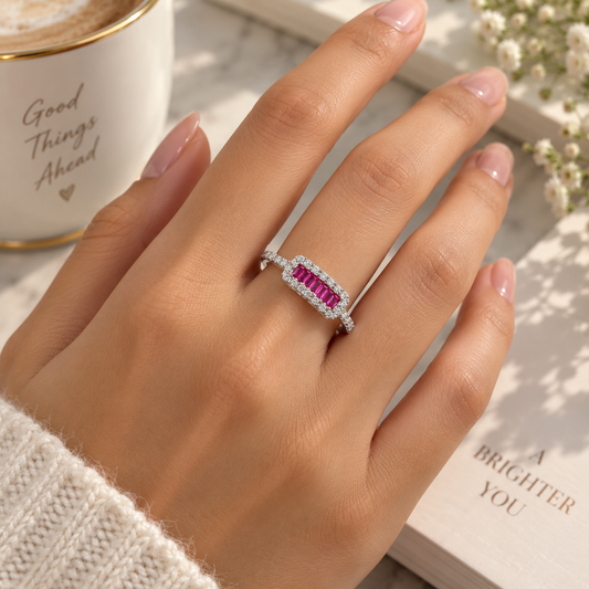 Ruby Red CZ Halo Ring Taravya