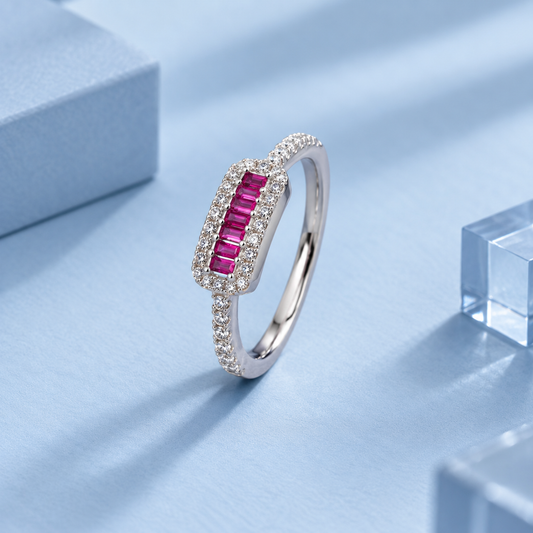Ruby Red CZ Halo Ring Taravya