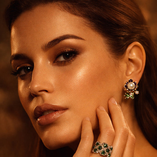 Purple Pearl Flower Earrings