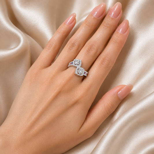 Rainbow Halo Solitaire Ring