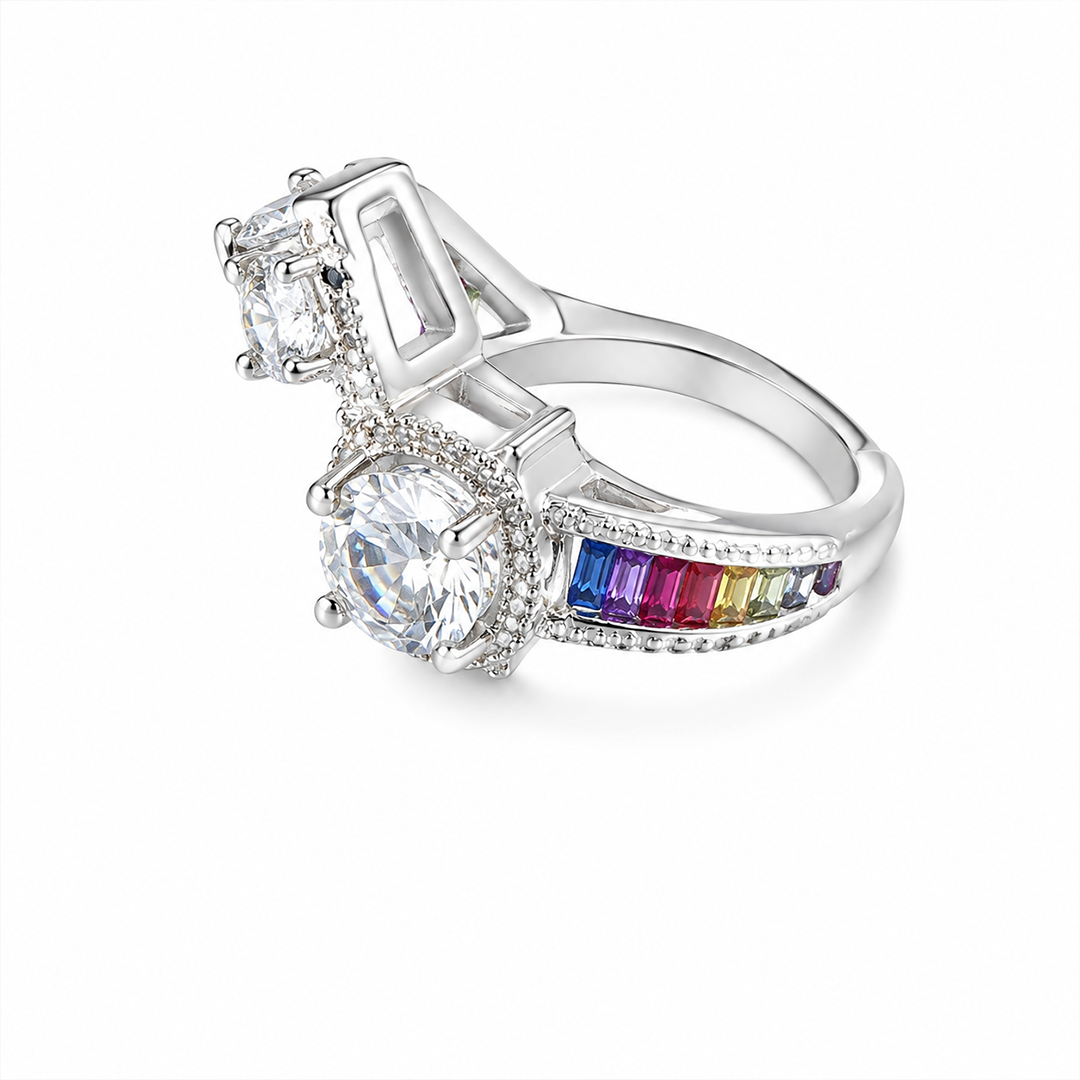 Rainbow Halo Solitaire Ring