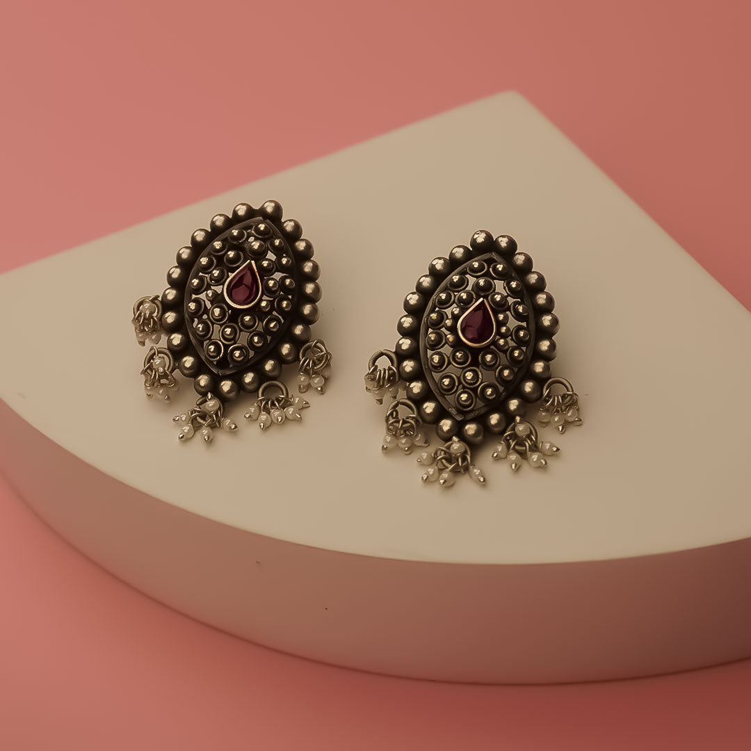 Rajwada Paisley Earrings Pure 925 Silver
