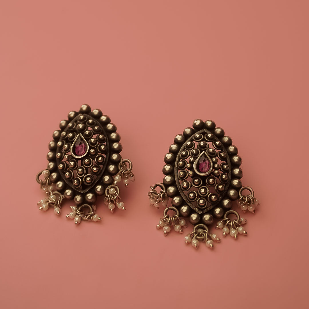 Rajwada Paisley Earrings Pure 925 Silver