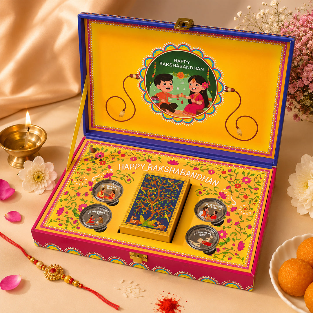 Raksha Bandhan and Bhai Dooj Musical Box With Special Playing Cards And 999 Coins