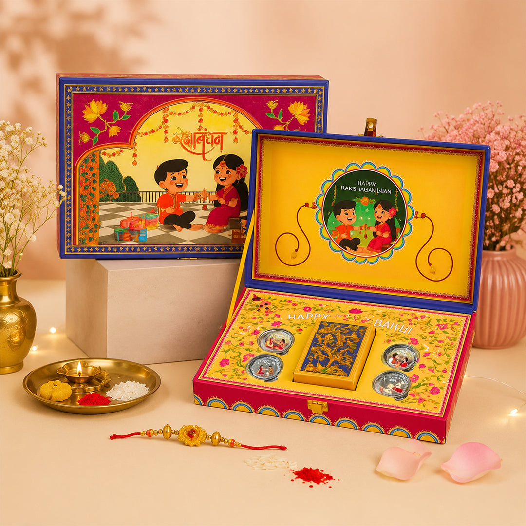 Raksha Bandhan and Bhai Dooj Musical Box With Special Playing Cards And 999 Coins