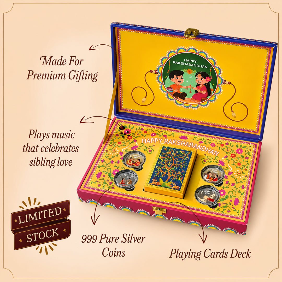 Raksha Bandhan and Bhai Dooj Musical Box With Special Playing Cards And 999 Coins