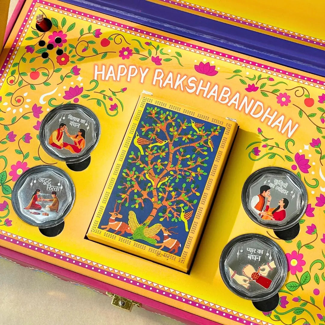 Raksha Bandhan and Bhai Dooj Musical Box With Special Playing Cards And 999 Coins