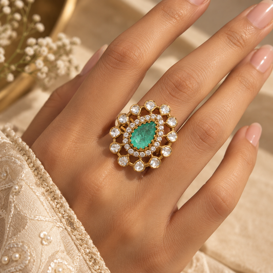 Rani Polki Moissanite Silver Ring