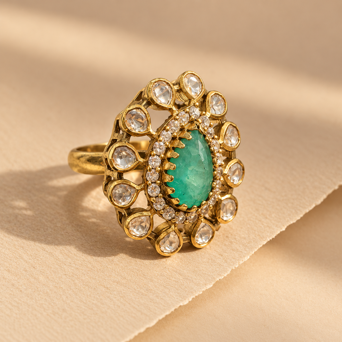 Rani Polki Moissanite Silver Ring