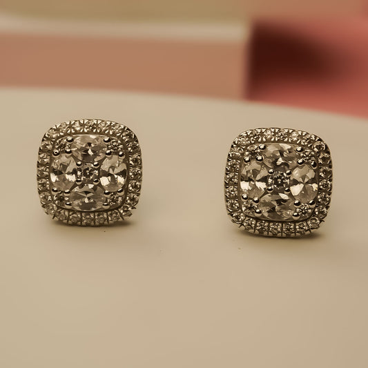 Rectangle Solitaire 925 Silver Stud Earrings