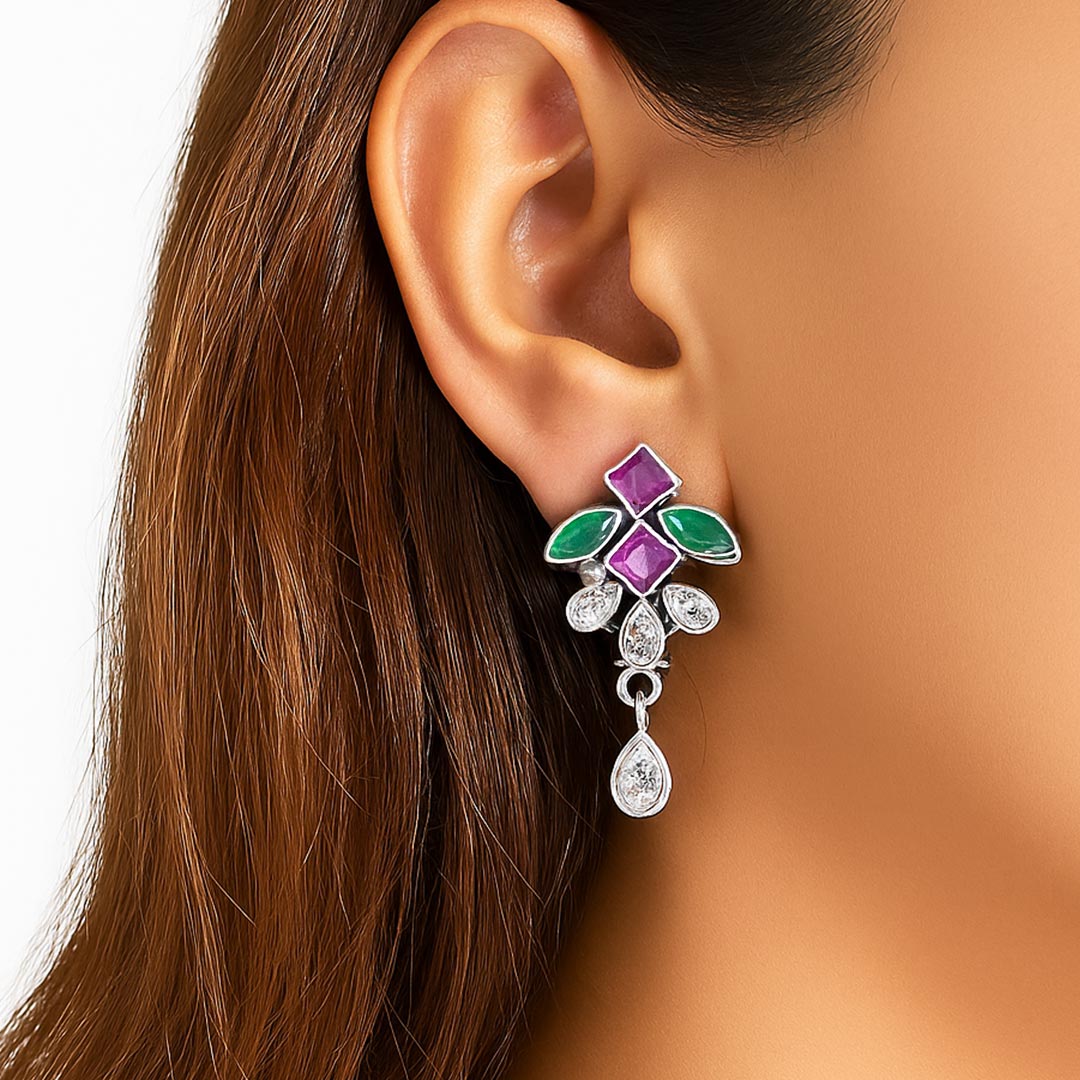 Regal Bloom Oxidised Necklace & Earring Set Pure 925 Silver