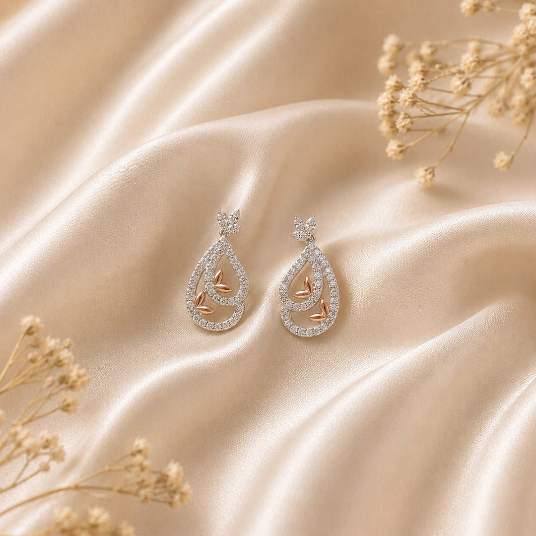Rose Gold Leaf Paisley Earrings