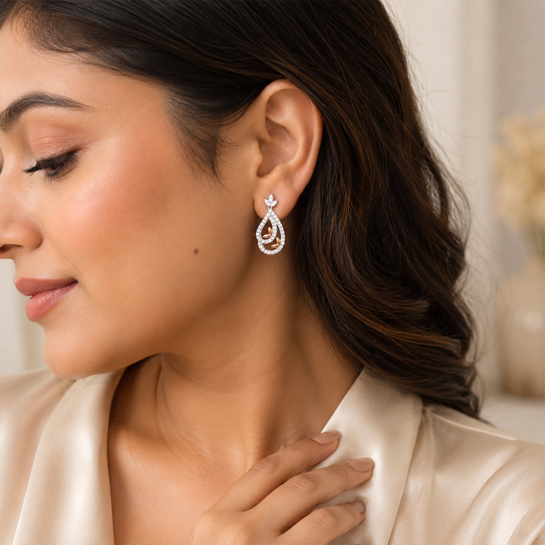 Rose Gold Leaf Paisley Earrings