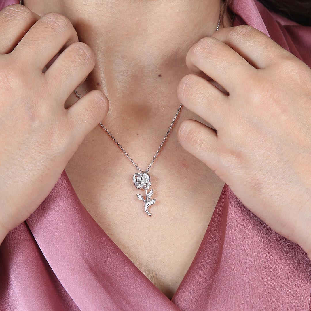 Rose Pendant Necklace — Pure 925 Sterling Silver