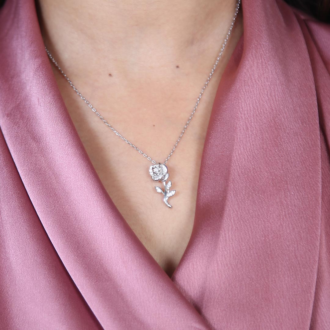 Rose Pendant Necklace — Pure 925 Sterling Silver