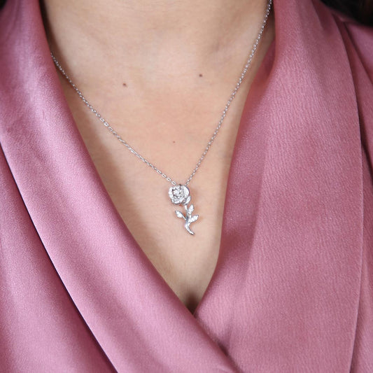 Rose Pendant Necklace — Pure 925 Sterling Silver