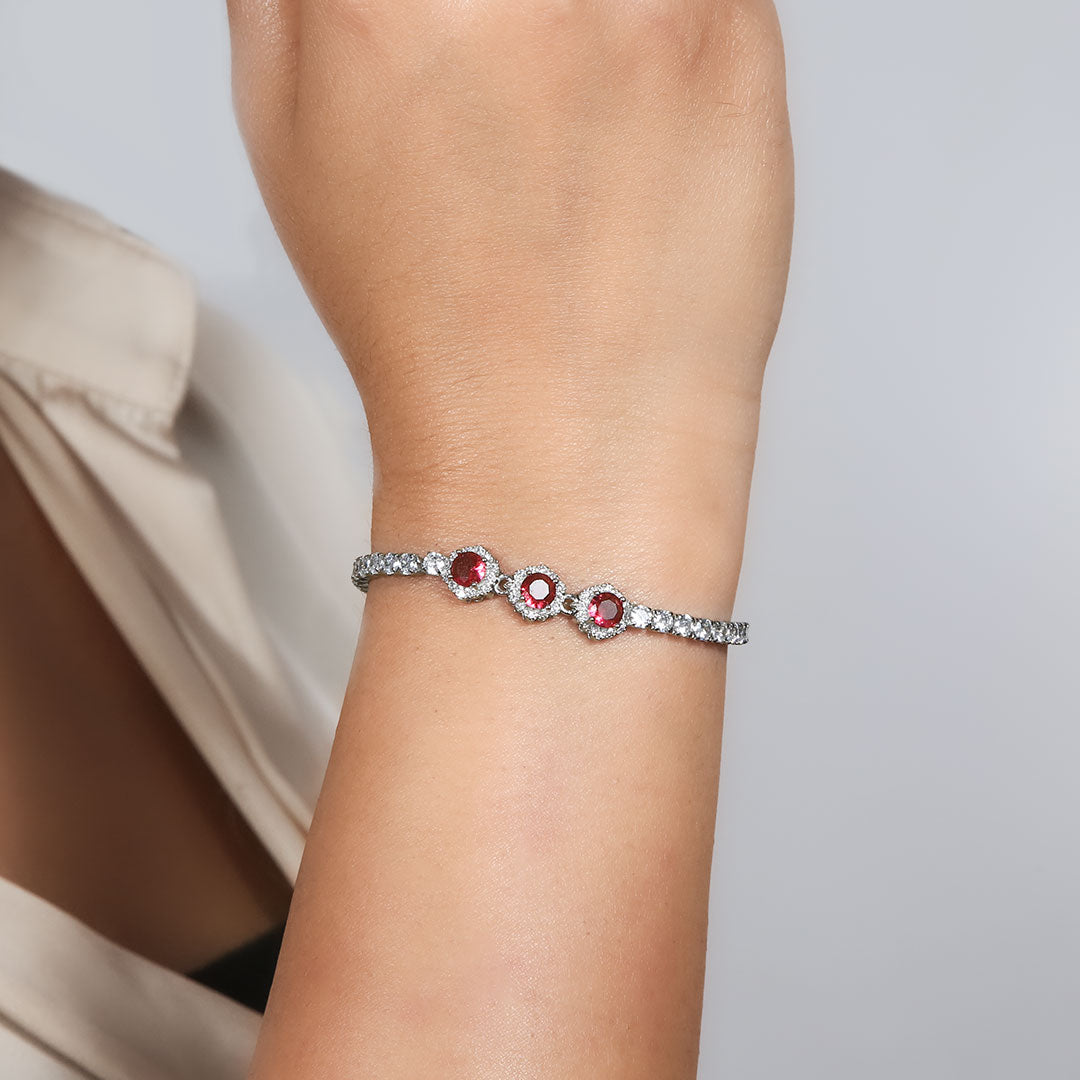 Ruby Glow Premium Zircon Adjustable Bracelet Pure 925 Silver