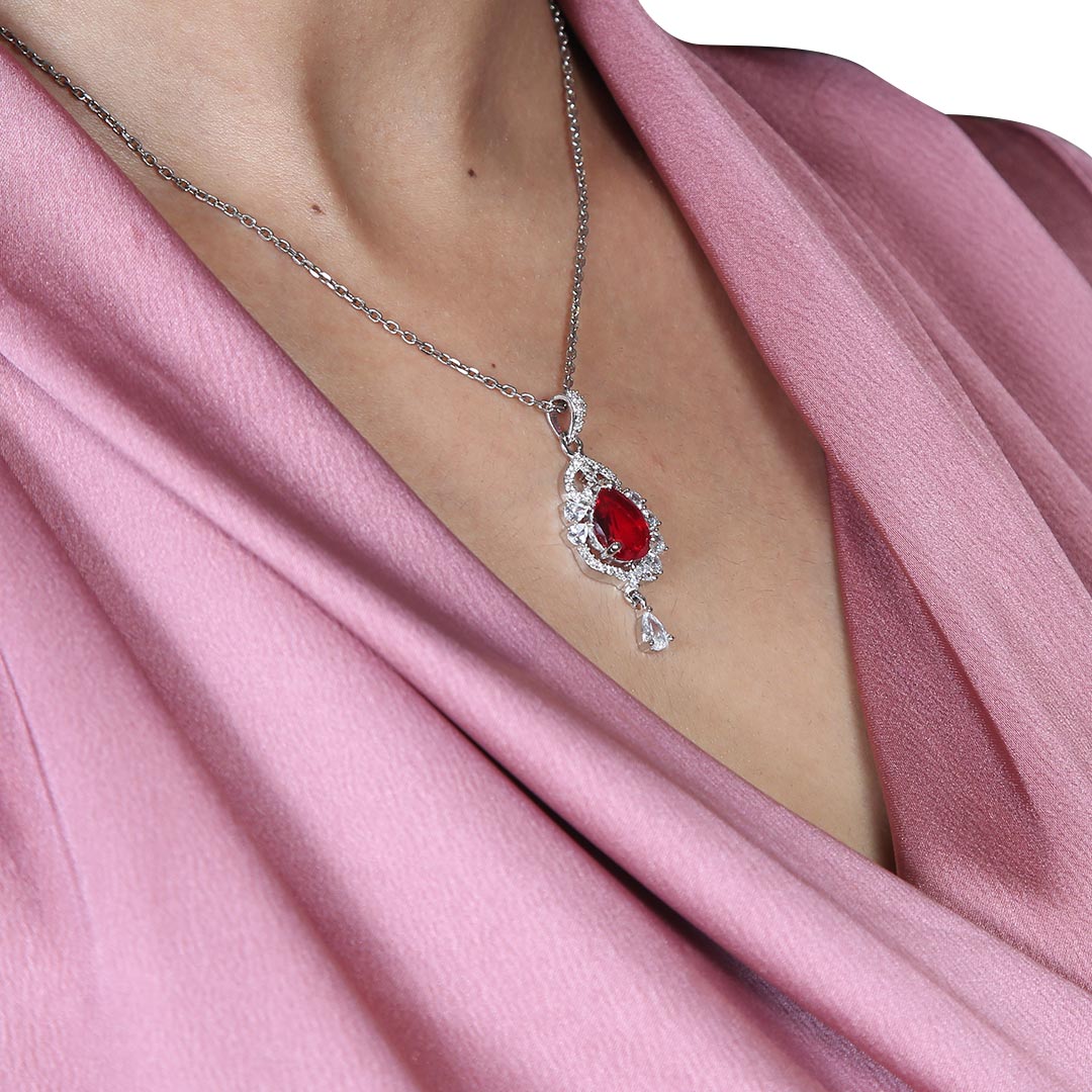 Ruby Pendant Set With Chain Pure 925 Silver