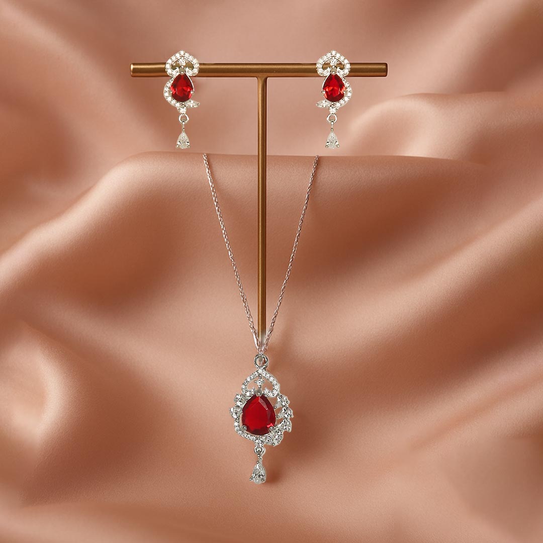 Ruby Pendant Set With Chain Pure 925 Silver