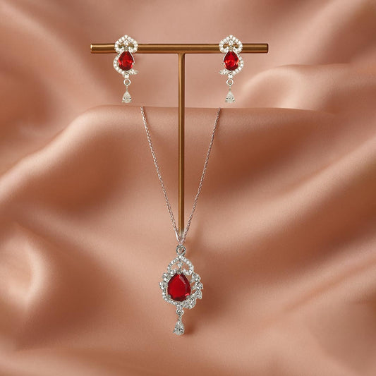 Ruby Pendant Set With Chain Pure 925 Silver