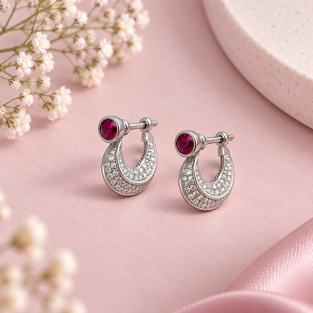 Ruby Glow Huggie Earrings