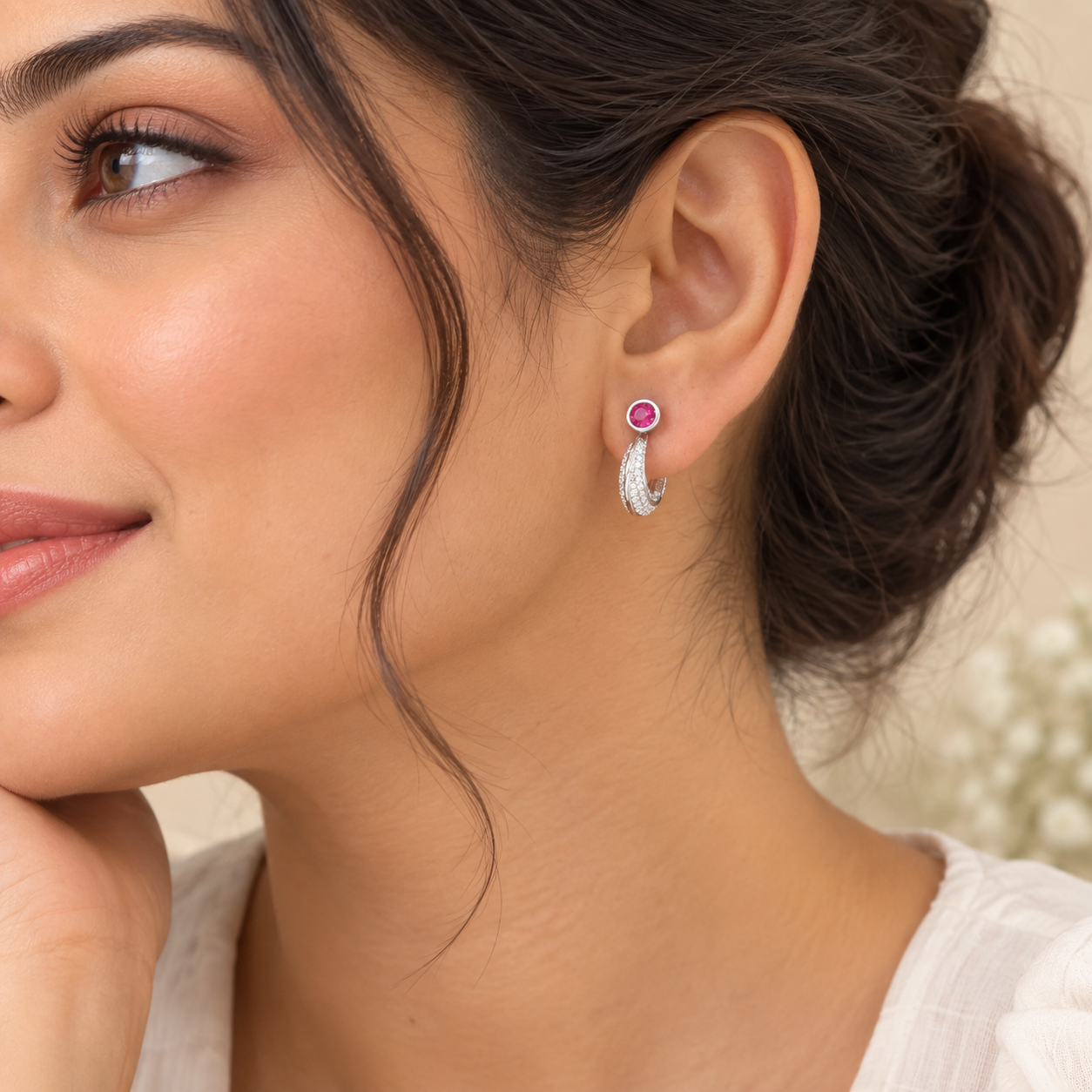 Ruby Glow Huggie Earrings