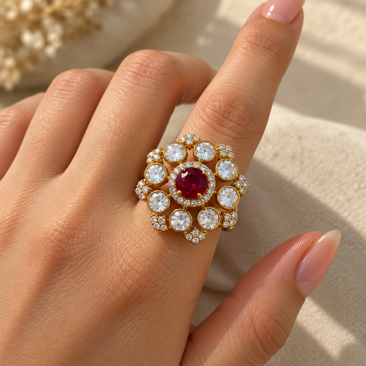 Ruby Polki Moissanite Ring