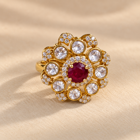Ruby Polki Moissanite Ring