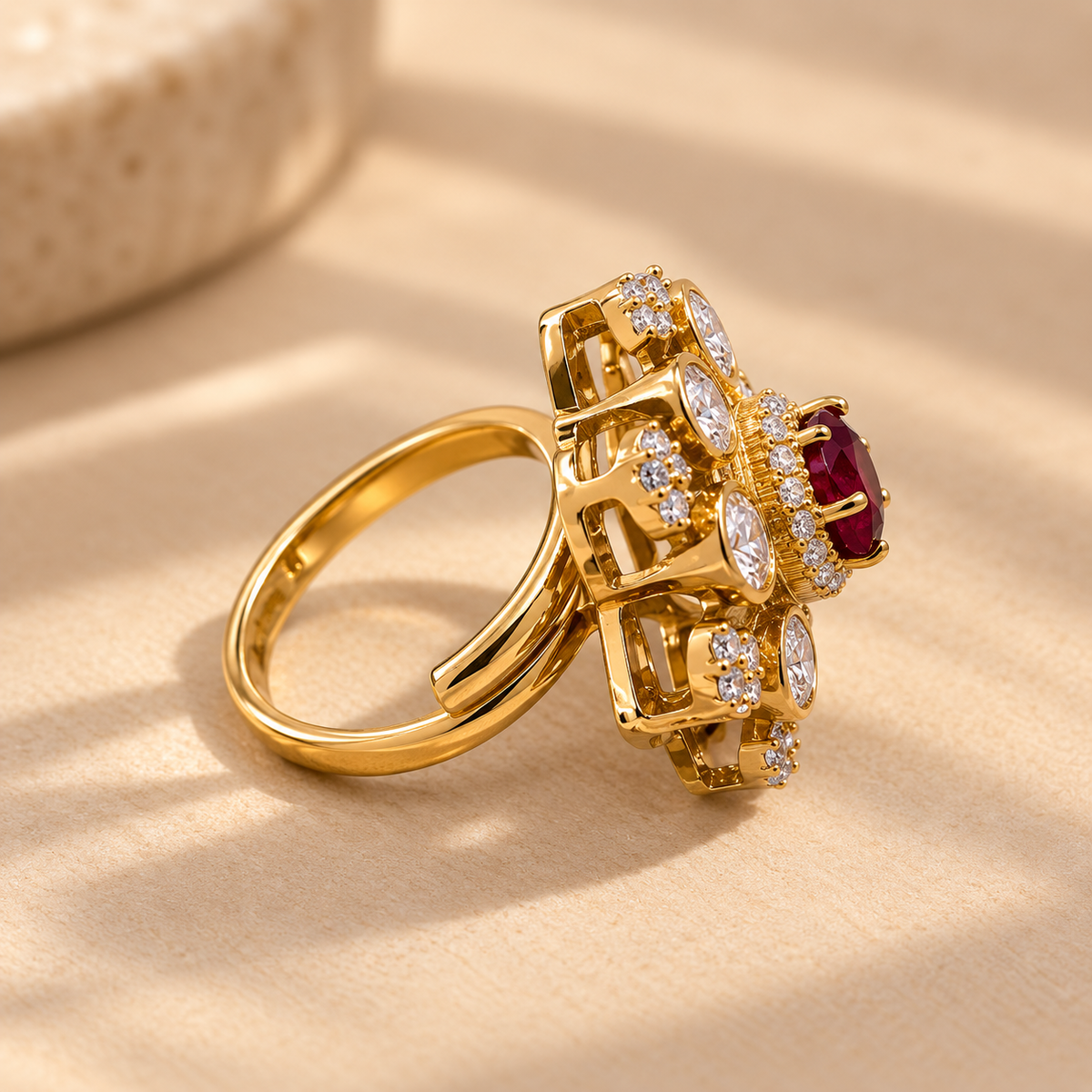 Ruby Polki Moissanite Ring