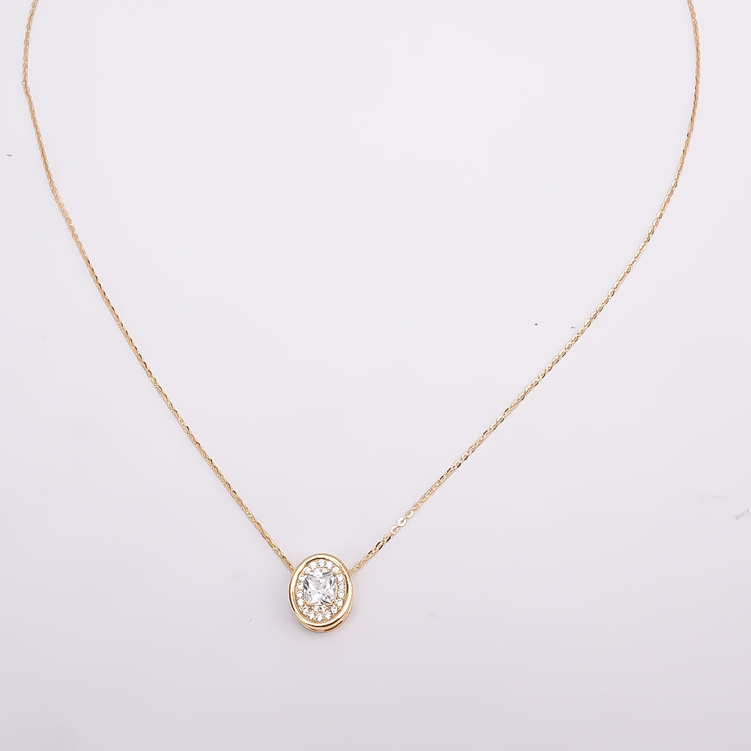 Silver Solitaire Pendant Gold Plated with Link Chain