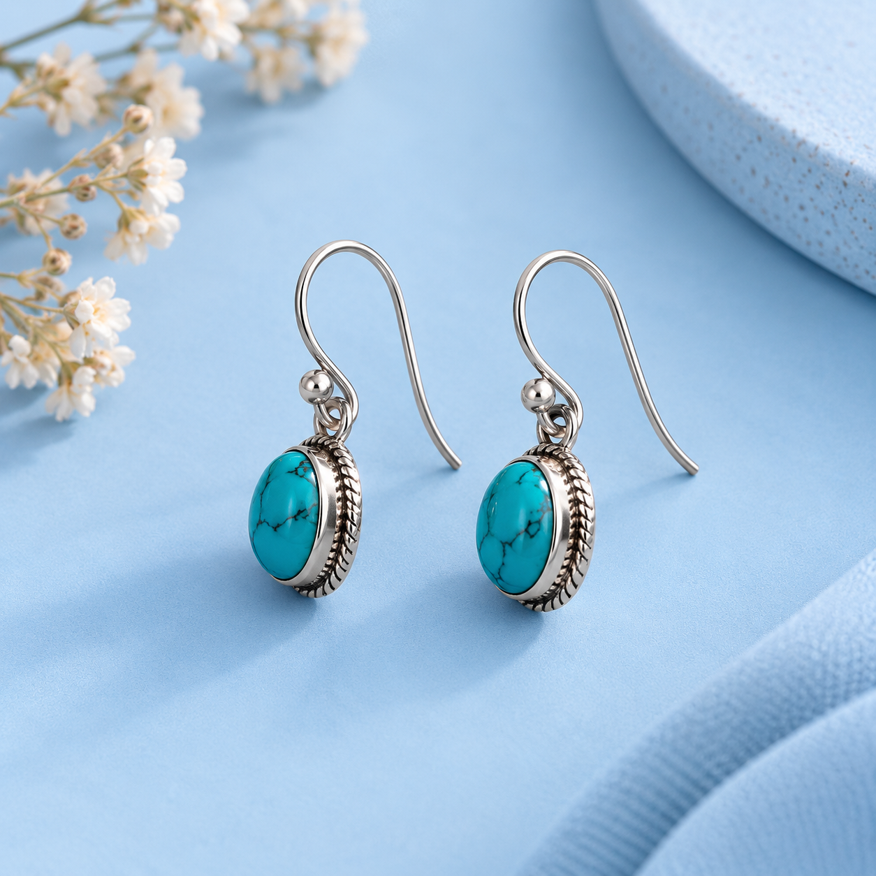 Silver Turquoise Oxidized Earrings