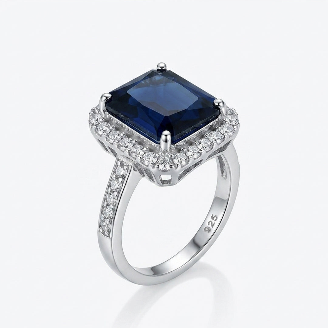 Saphire Halo Silver Ring