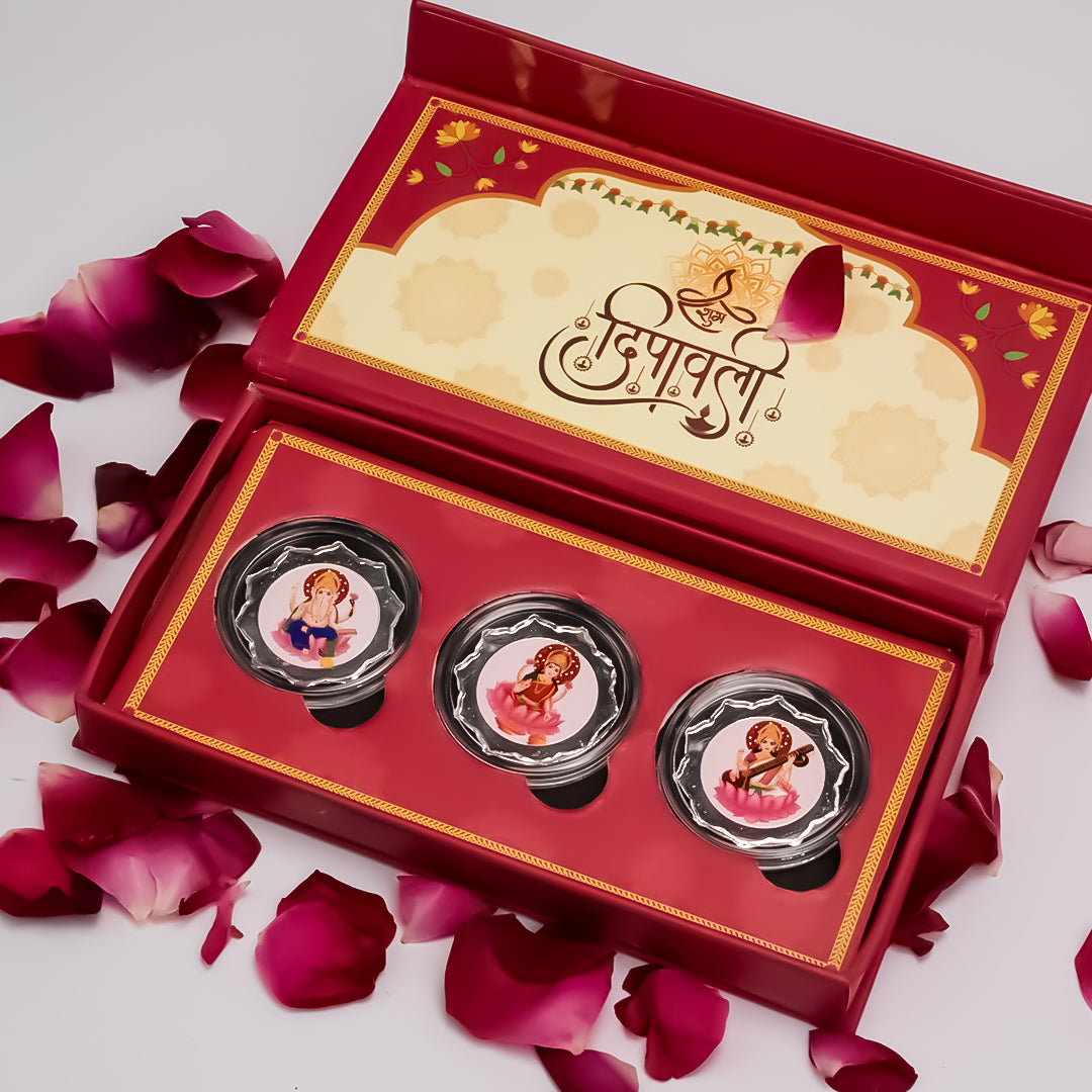 Shubh Diwali Pure Silver Coin Folder(3 Coins x 2g)