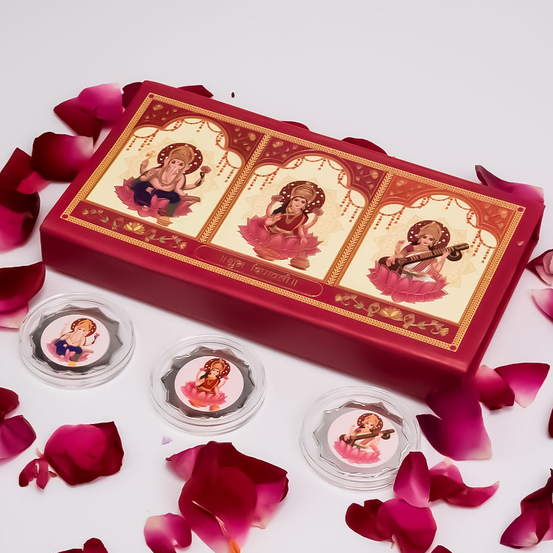 Shubh Diwali Pure Silver Coin Folder(3 Coins x 2g)