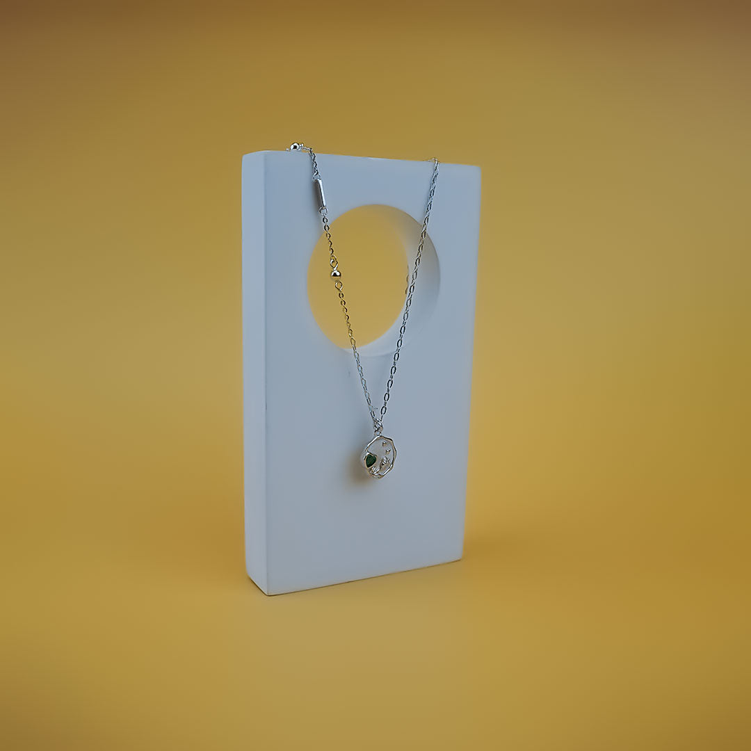 Emerald Heart Silver Necklace With Earrings| 925 Silver