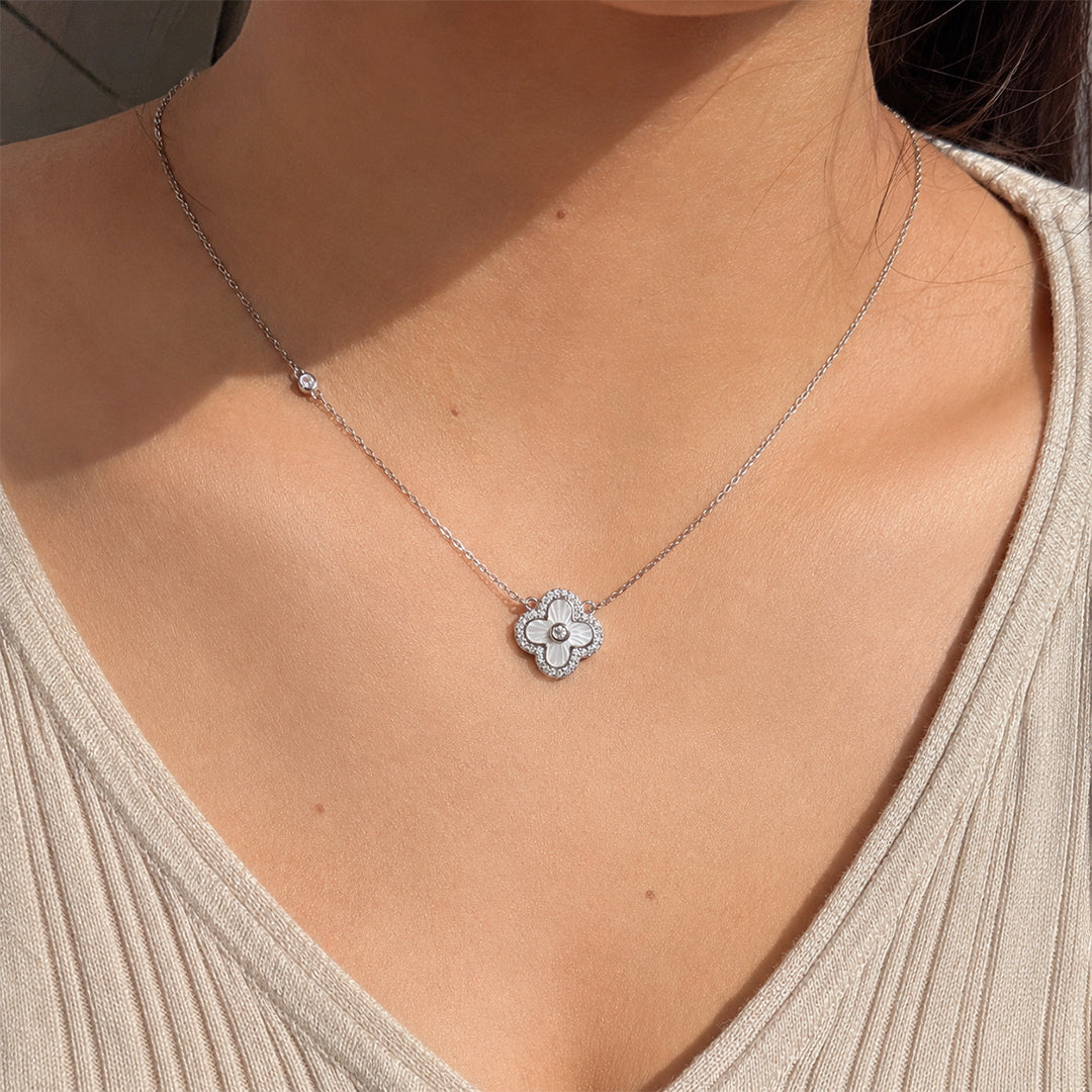 Silver Crystal Clover Necklace