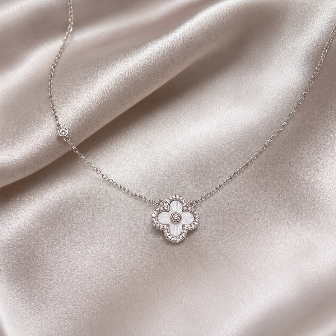 Silver Crystal Clover Necklace