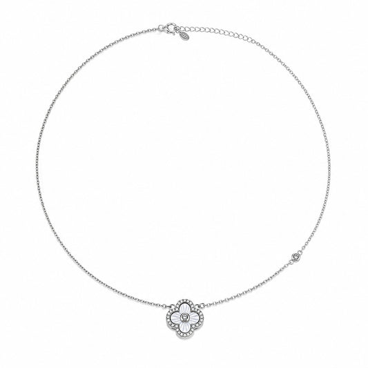 Silver Crystal Clover Necklace