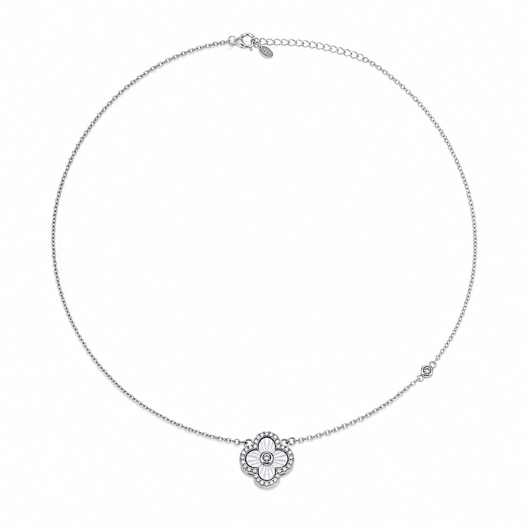 Silver Crystal Clover Necklace